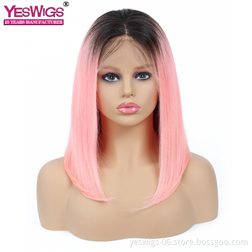 Hot selling 100% Brazilian Human Hair  wig  Unprocessed Virgin Human Hair 1b/pink Straight 13*4 Bob Wig